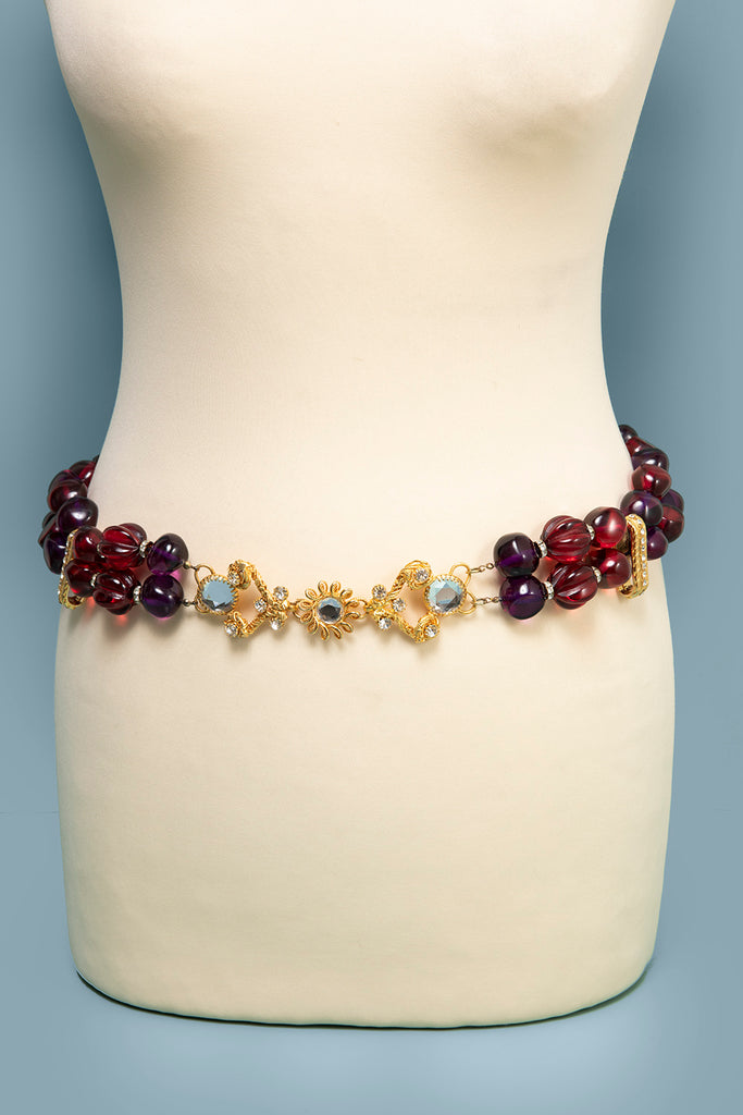 VASO GIOIELLO VINTAGE BOHEMIAN GLASS AZZURRO OPALINO ROSSO RUBINO ORO   30  50 - Foto 7